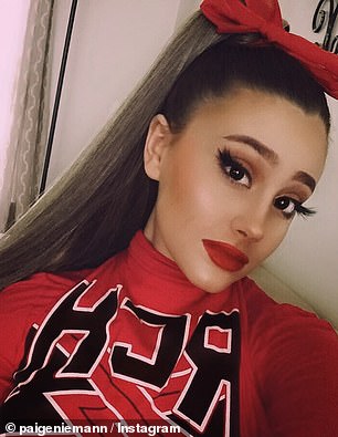 Doppelganger: California native Paige, left, used Ariana's Bring It On costume, right, as inspiration for a 2020 look.