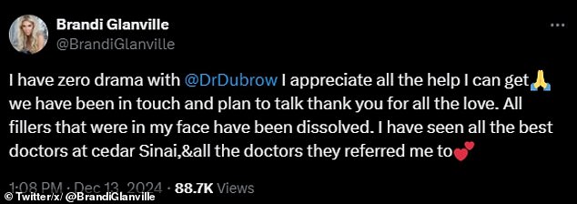 Also on Friday, Brandi shot down any rumors that she and Dubrow were fighting, explaining on X that they had already been 