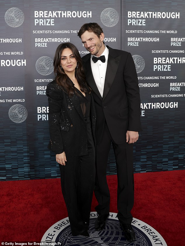 Mila Kunis and her husband, Ashton Kutcher, admitted in 2021 that they only bathe their children when they see dirt and avoid using soap on their own body; seen in 2023