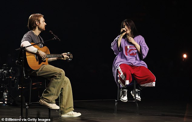 FINNEAS recently made a surprise appearance at Billie's stop at the Kia Forum in Los Angeles on the Hit Me Hard and Soft Tour; seen in december