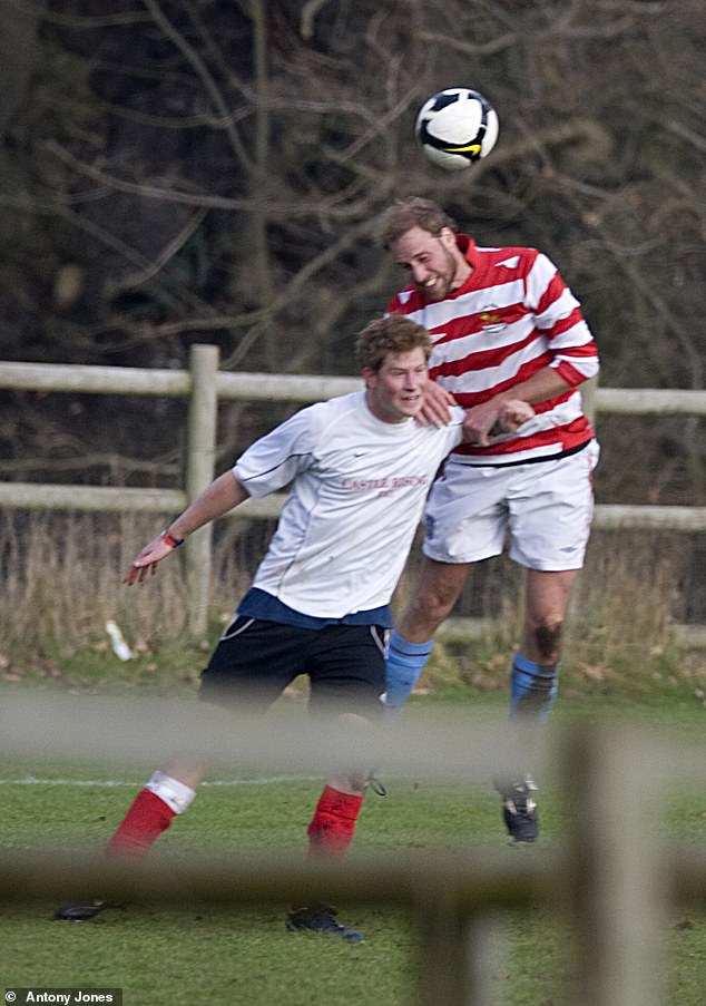 Princes Harry and William playing a festive football game on Christmas Eve 2008.