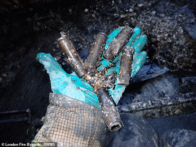 The aftermath of arson following an electric bike battery explosion in Catford, south-east London