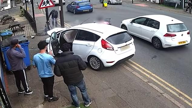 Passersby helped the victim and called an ambulance, while the driver of the white Ford Fiesta simply abandoned his car and fled the scene.