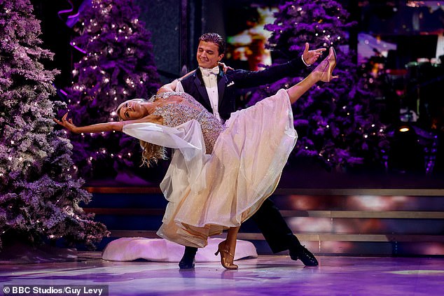 Meanwhile, Tamzin Outhwaite showed off her toned legs as she did an impressive backbend balancing on one foot, while her other leg rose into the air.