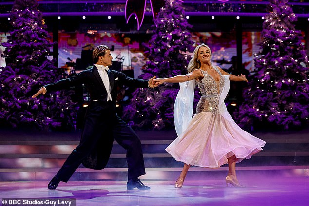 In her dance shots, Tamzin wore a delicate lilac dress embellished with sequins and a flowing cape that billowed behind her as she showed off her moves.