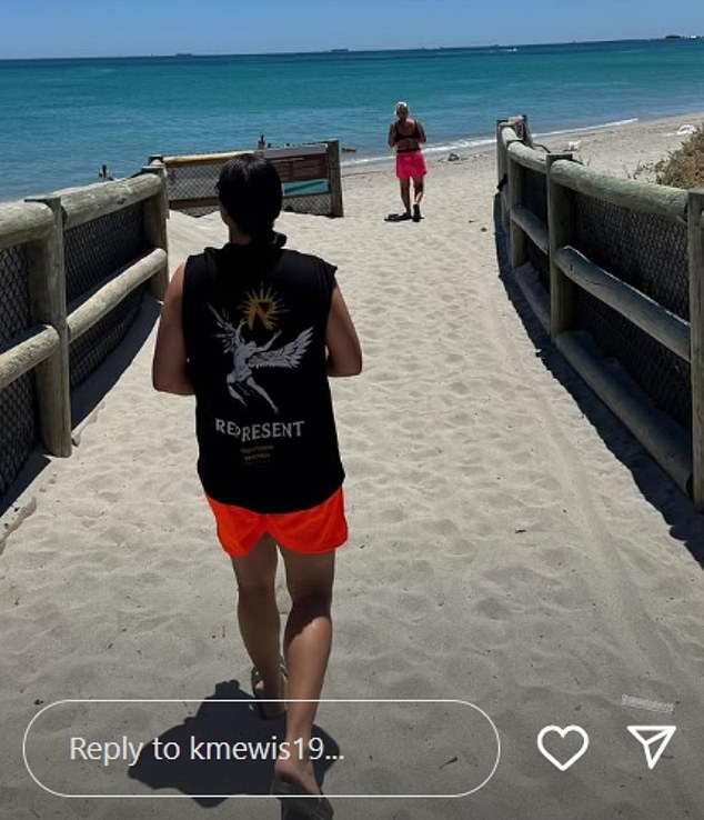 Kristie also took to her Instagram Stories on Friday to share a photo of Sam heading to the beach as they made the most of their time in Australia.