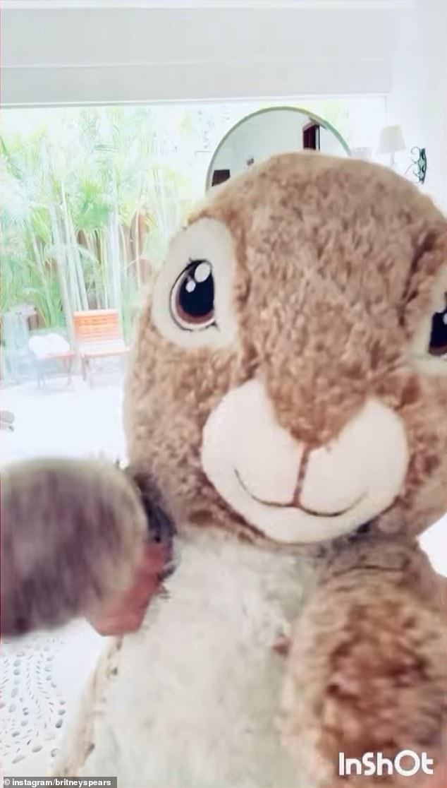 Elsewhere in the video she pulled out a stuffed rabbit and was heard saying: 'bad bunny baby.'