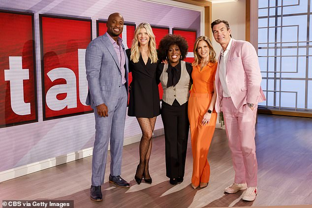 LOS ANGELES - MARCH 21: THE TALK celebrates the 50th anniversary of THE YOUNG AND THE RESTLESS with cast members. Pictured: Akbar Gbajabiamila, Amanda Kloots, Sheryl Underwood, Natalie Morales and Jerry O'Connell. (Photo by Sonja Flemming/CBS via Getty Images)