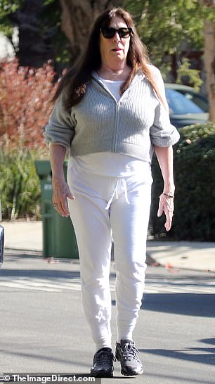 The actress was spotted enjoying a casual stroll during the rare excursion while wearing a pair of comfortable white sweatpants