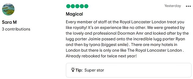 Above is a recent guest review of the Royal Lancaster London, in which the reviewer reveals that the staff made her feel like royalty.