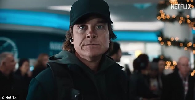 Carry-On, is a new '10/10' thriller from The Shallows director Jaume Collet-Serra, starring Taron Egerton, 35, and Jason Bateman, 55 (Jason Bateman pictured).