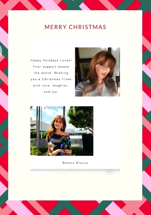 Eye For Eye star Blanca Blanco sent a Christmas card to her fans wishing them a happy holiday.