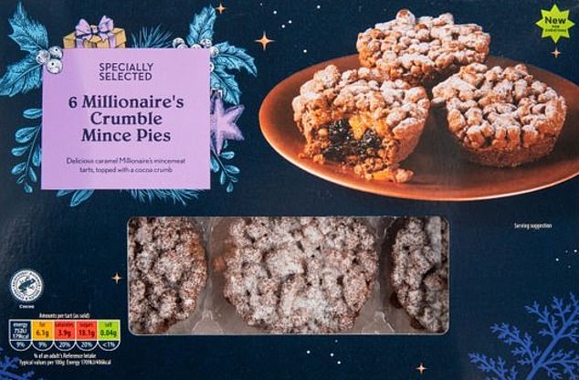 The pie that best fits your waist is Aldi's specially selected Millionaire Crumble Mince Pies (pictured). Each 48g cake contains 179 calories, approximately the same as two chocolate digestive biscuits.