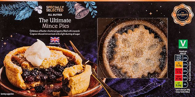 MailOnline's audit of more than 30 varieties of mince pies sold on supermarket shelves found that Aldi's 'Ultimate All Butter Mince Pie' (pictured) is the most fattening on the market.