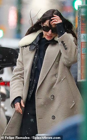 Anne seemed to have difficulty closing the trunk after filling it with boxes, but she worked tirelessly during the snowfall.