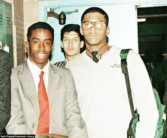 The Last Night rapper wore a current '80s ensemble of a gray sport coat with a red tie as he posed with friends