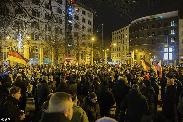 A crowd gathered at an anti-immigration demonstration organized by right-wing groups