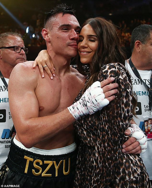 Tim kisses Alexandra on the cheek after her win over Jack Brubaker in 2020