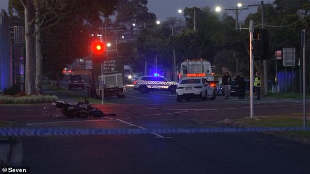 A motorcyclist died in the northeastern Melbourne suburb of Preston on August 11 after a 17-year-old boy allegedly driving a stolen BMW ran a red light and then fled the scene.