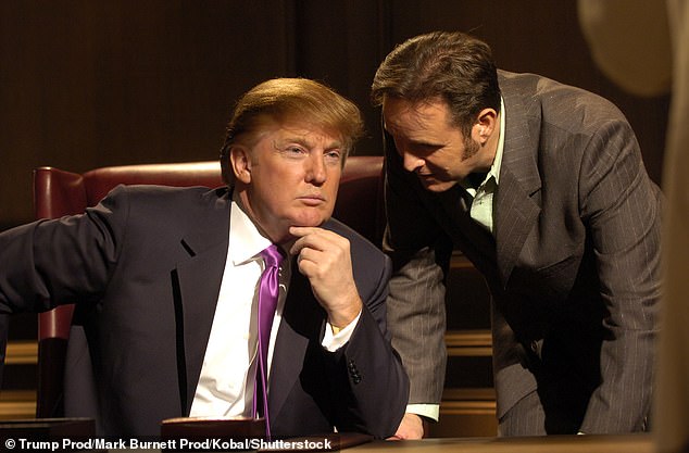 Donald Trump, pictured with producer Mark Burnett, starred in 14 seasons of the NBC show The Apprentice between 2004 and 2015, before being elected US president the following year.