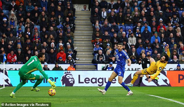 Gonçalo Guedes (right) opened the scoring for Wolves just 19 minutes into the match.