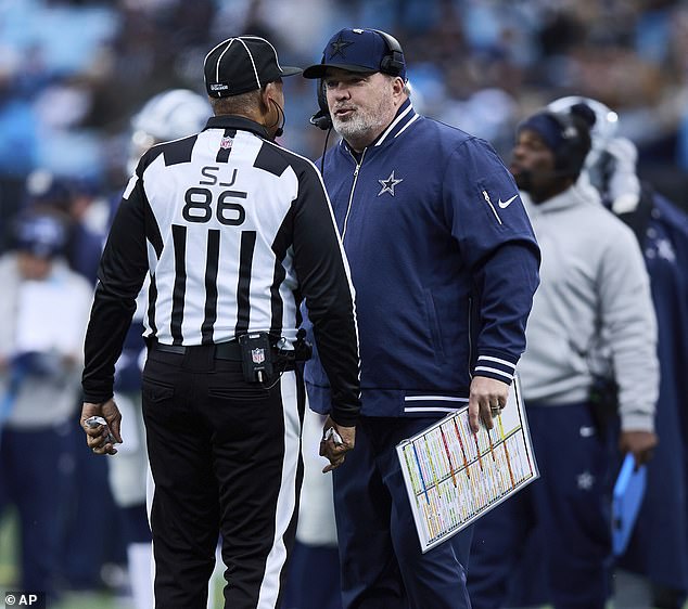 McCarthy argues with a sideline judge during the Cowboys' recent win over the Panthers