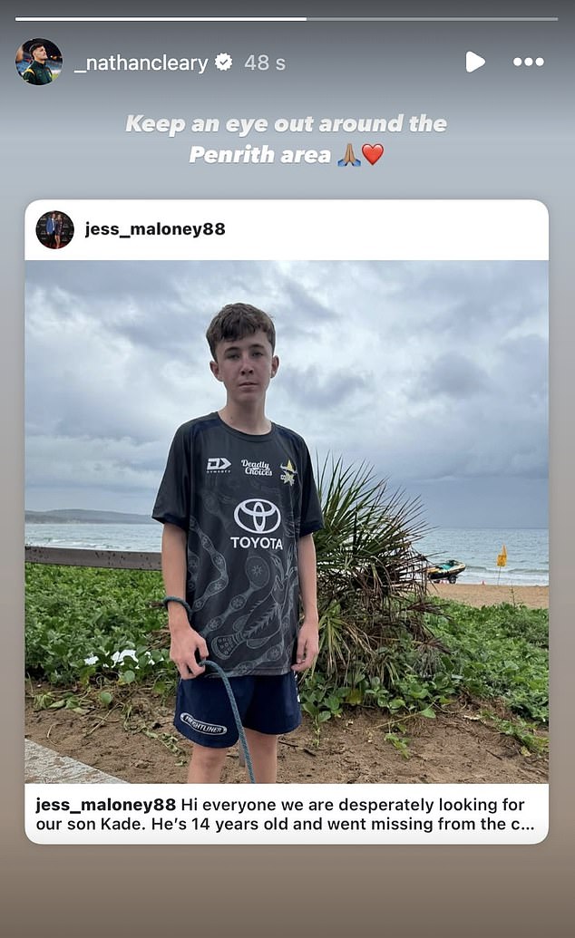 Other NRL stars had shared Jess' plea for help, and Nathan Cleary reposted the message on his Instagram Story.