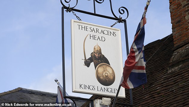 The Saracen's Head at Kings Langley features a Saracen brandishing a sword.