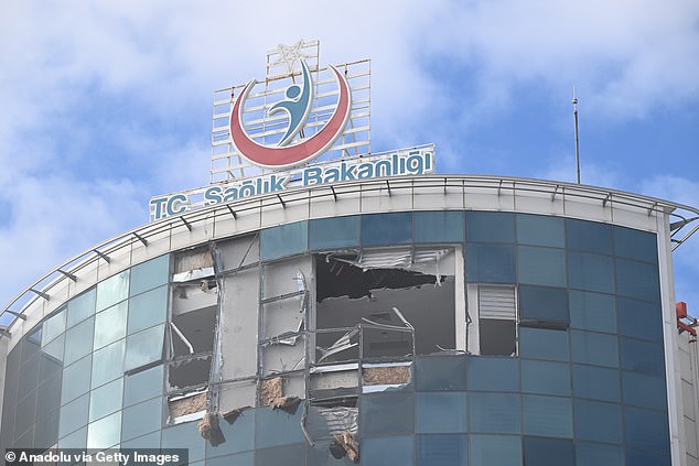 Damage to the side of the Mugla Training and Research Hospital in Turkey after the accident