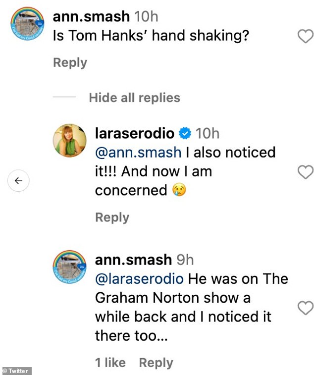 A user named Lara joined the thread to add about her shaking hands: 'I noticed it too!!! And now I'm worried