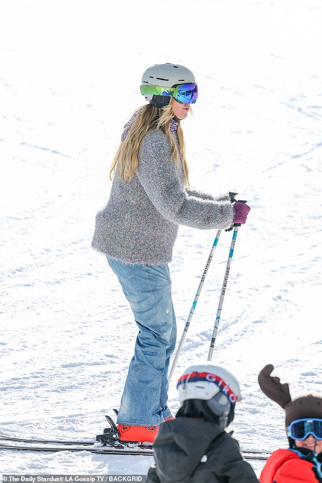 Klum made sure to wear a helmet and mirrored goggles while hiking the snowy terrain at Buttermilk (considered the easiest in the area), where adult daily tickets cost $264.