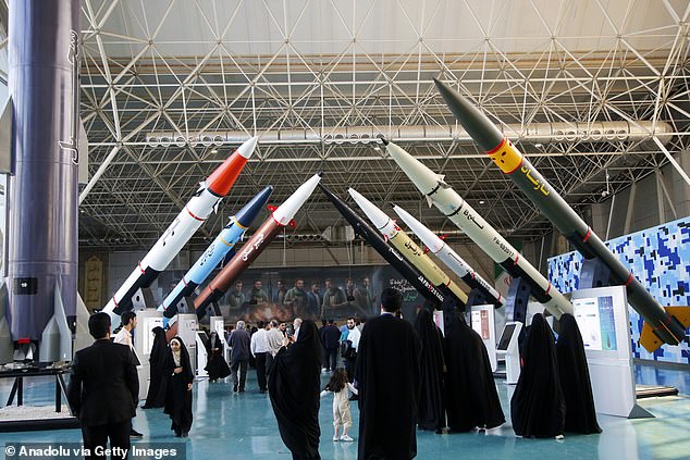 A view of the exhibition as Iran displays its missiles, satellite-carrying rockets and air defense systems, including the missiles and drones used in the Israeli attack, at the Permanent Exhibition Center of the Revolutionary Guard Army Aviation and Space Park in the capital, Tehran, Iran. October 17, 2024