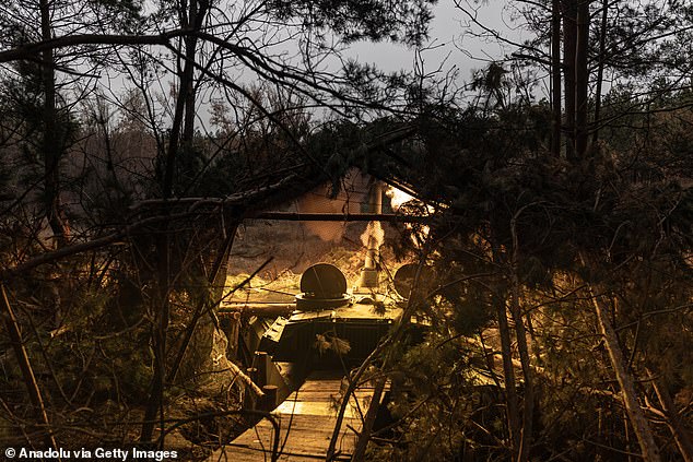 Ukrainian soldiers fire 2s1 artillery in the direction of Kreminna, Donetsk Oblast, Ukraine, on November 30.