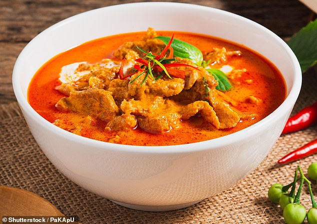 In fifth place was the Thai panang curry, which often includes beef, chicken, duck or pork, served without adding vegetables to the sauce (file photo).