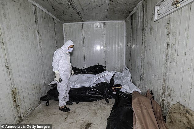 A view of the corpses, which were tortured to death, at Al-Mujtahid Hospital as teams carry out an investigation in secret compartments of the Sednaya prison after the fall of the Assad regime in Damascus, Syria, on 10 December 2024.