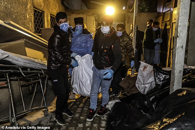 A view of the corpses, which were tortured to death, at Al-Mujtahid Hospital as teams carry out an investigation in secret compartments of the Sednaya prison after the fall of the Assad regime in Damascus, Syria, on 10 December 2024.