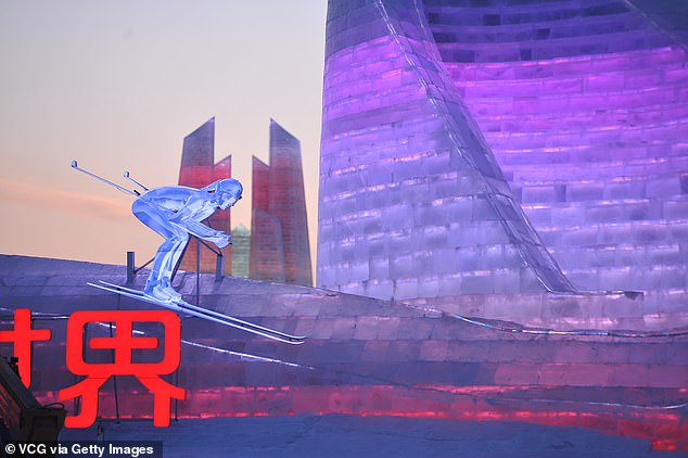 Ice sculpture with elements of the IX Harbin 2025 Asian Winter Games