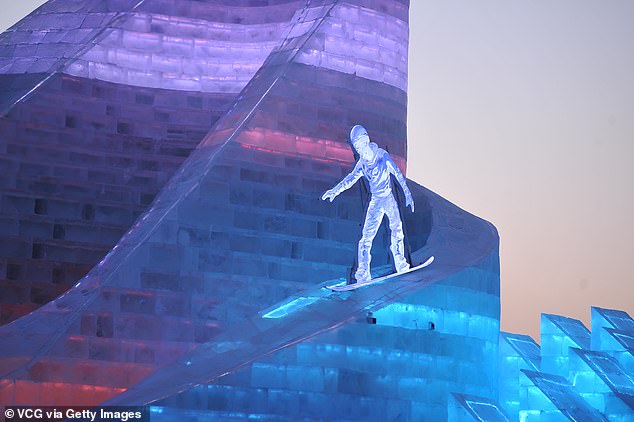 Ice sculpture with elements of the IX Harbin 2025 Asian Winter Games