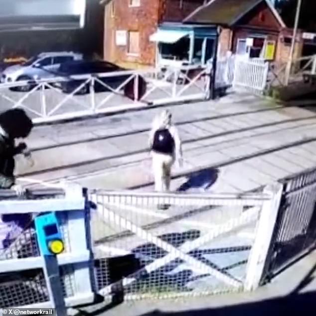 In another near miss, a man and a woman climbed over a fence and one sprinted to the other side