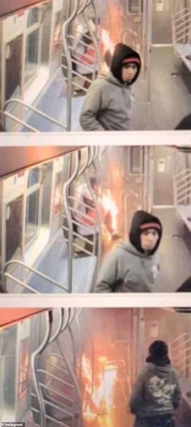 Train surveillance cameras captured the man setting the homeless woman on fire and then watching as she suffered in pain