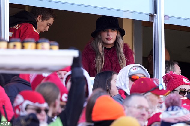 She watched from Kelce's private box as the Chiefs sealed a 27-19 victory over the Texans.