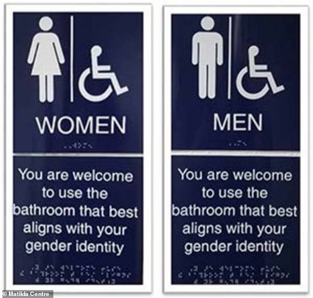 Pictured is an example of a proposed sign for segregated bathrooms indicating that all people can use the bathroom that best aligns with their gender identity.