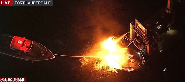 Firefighters from Fort Lauderdale Fire Rescue attempted to extinguish the fire on one of the boats