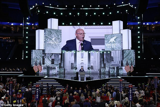 Sean O'Brien is seen on stage on the first day of the Republican National Convention in July. He was not invited to speak at the Democratic convention