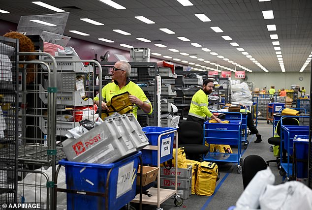 Ms Sarkar acknowledged packages and parcels can get lost, but said it was unfair that small businesses were being blamed exclusively for the problem (pictured, Australia Post workers sorting mail).