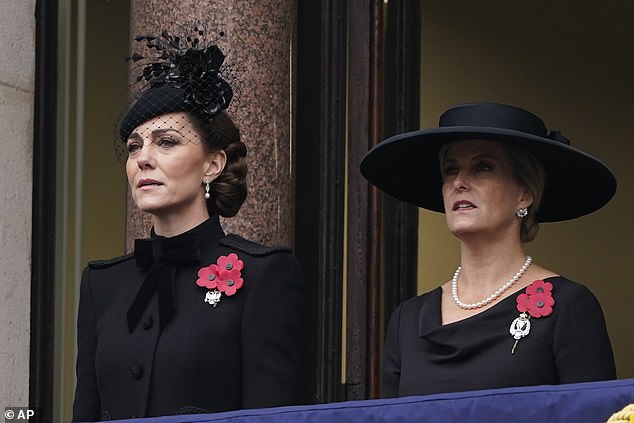 Their sisterly bond was also seen when Sophie joined Kate on the balcony of the Foreign, Commonwealth and Development Office, where they watched the Remembrance Sunday service unfold.