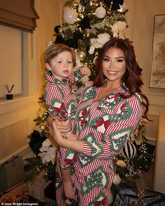 Also kicking off her celebrations was Jess Wright, who looked glamorous as she rocked matching pajamas with her two-year-old son Presley.