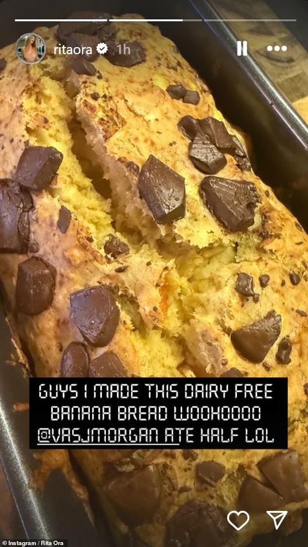 After her walk, she showed off her cooking skills and baked some delicious dairy-free banana bread.