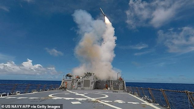 A Tomahawk missile launched from the Arleigh Burke-class guided-missile destroyer USS Stethem during a training exercise