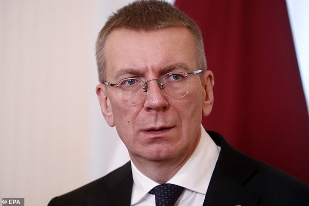 Latvian President Edgars Rinkevics (pictured) attends a joint press conference with the Slovak President after their meeting in Riga, Latvia, December 4, 2024.